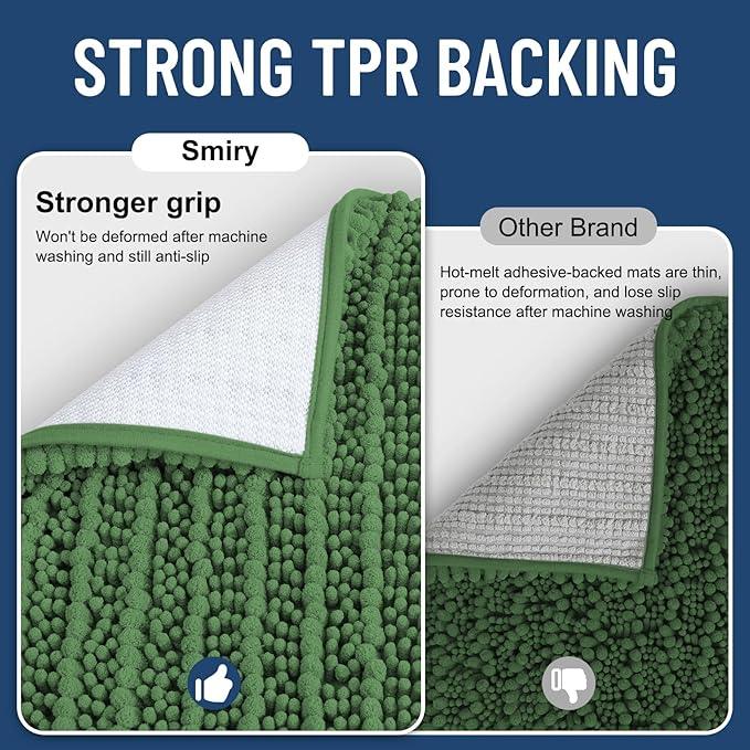 Smiry Bathroom Rugs Mat 30x20, Extra Soft Absorbent Chenille Bath Rugs, Non Slip Rubber Backing Machine Washable Quick Dry Bath Mats for Bathroom Floor, Tub, Shower, Home Accessories, Olive Green - ModernBath