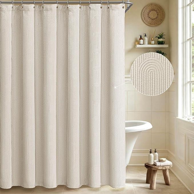 NDDYCU Boho Shower Curtain Cotton Texture Mid Century Minimalist Arch Shower Curtain for Bathroom, Greige,72" W X 78" L - ModernBath