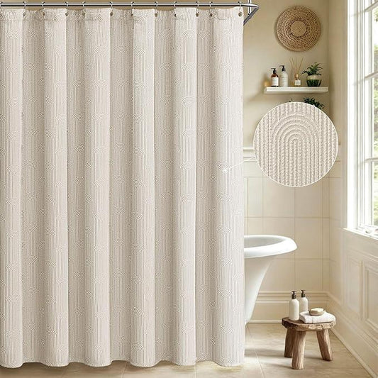NDDYCU Boho Shower Curtain Cotton Texture Mid Century Minimalist Arch Shower Curtain for Bathroom, Greige,72" W X 78" L - ModernBath