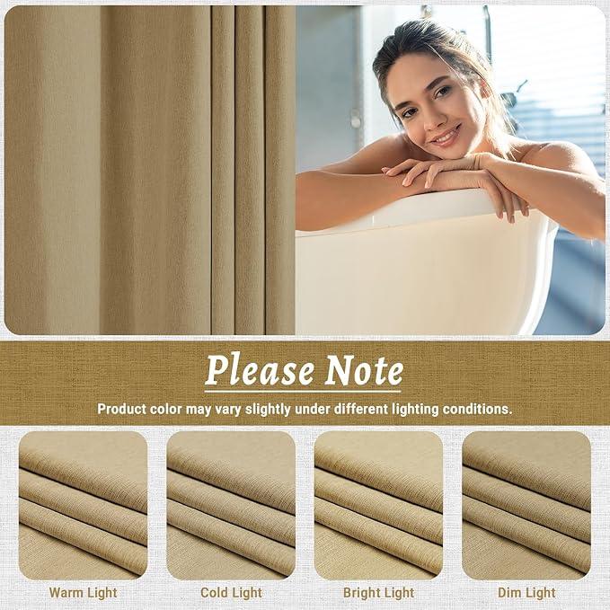 WONICY No Hook Shower Curtain with Snap in Liner, Polyester Textured Shower Curtain with Liner Set, Waterproof Washable Hotel Style Shower Curtains for Bathroom, 71Wx74H, Khaki - ModernBath