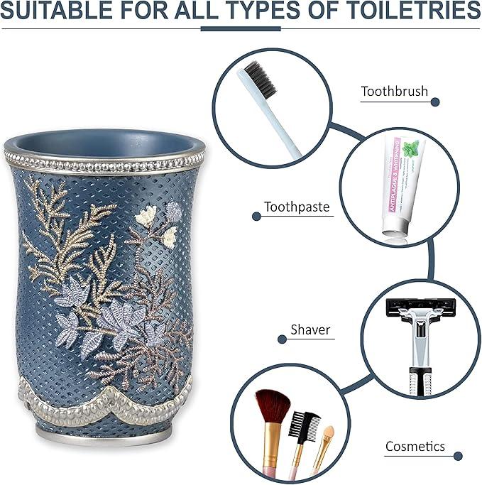 Zahari Home 4pc Capri Bathroom Accessories Sets Modern Classic Soap Dispenser, Tumbler, Tooth Brush Holder and Soap Dish Holder Unique Design Royal Blue Bathroom Set - ModernBath