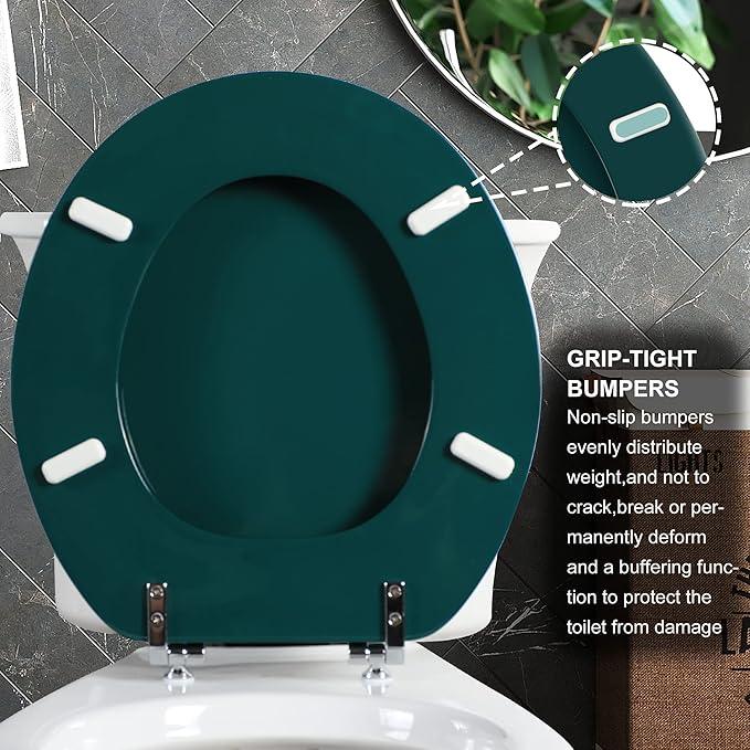 Dark Green Round Toilet Seat Natural Wood Toilet Seat with Zinc Alloy Hinges, Easy to Install also Easy to Clean, Scratch Resistant Toilet Seat by Angol Shiold (Round, Dark Green) - ModernBath