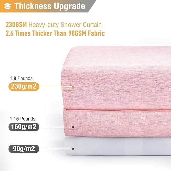 BTTN Pink Fabric Shower Curtain - Linen Textured Weighted Cloth Shower Curtain Set with 12 Plastic Hooks, Machine Washable, Hotel Spa Luxury Neutral Decorative Modern Bath Curtains for Bathroom, 72x72 - ModernBath