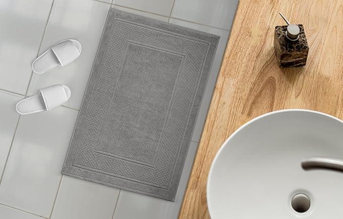 Avalon Towels Grey Bath Mat - 100% Cotton Set of 2 Absorbent Bathmat - Bathroom Mats Quick Dry Bath Mats for Bathrooms (22x34 Inches) - ModernBath