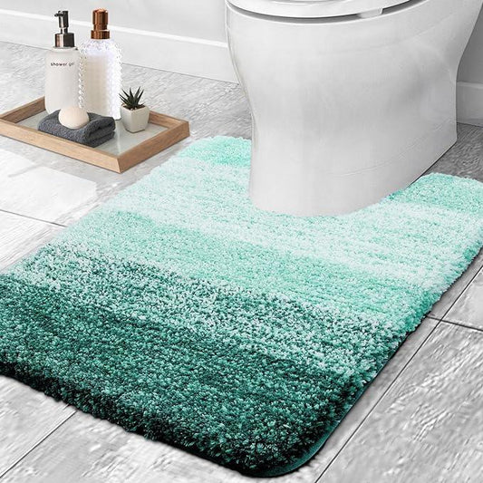 OLANLY Luxury Toilet Rugs U-Shaped 24x20, Extra Soft and Absorbent Microfiber Bathroom Rugs, Non-Slip Plush Shaggy Bath Mat, Machine Wash Dry, Contour Bathroom Mats for Toilet Base, Blackish Green - ModernBath