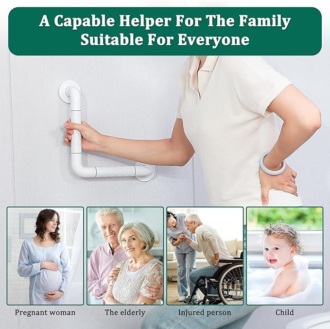 Anti Bathroom Grab Rail,90° Detachable Right Angle White Stainless Steel Shower Hand Rail,Safety Hand Rail Support for Elderly, Children and Disability - ModernBath