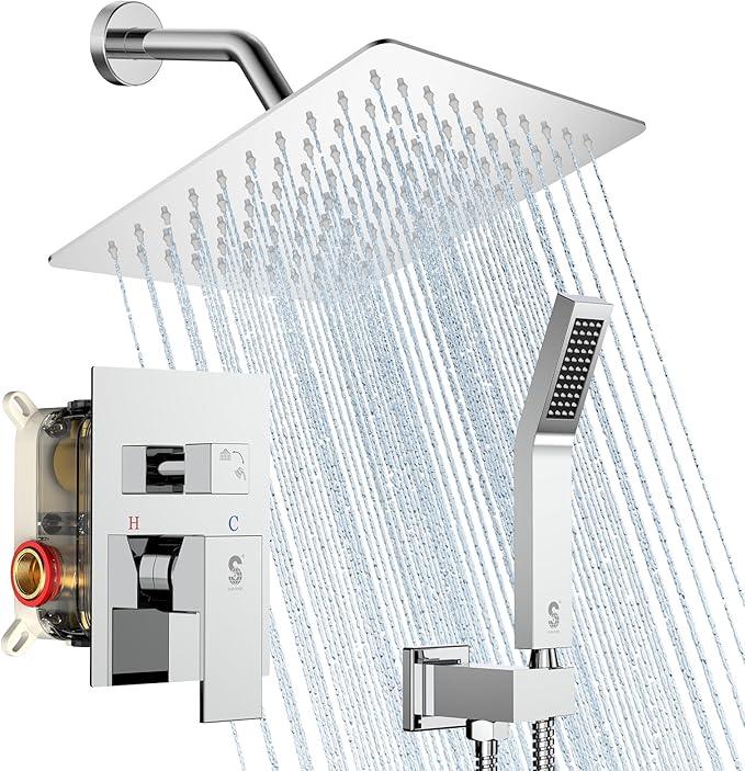 SR SUN RISE Shower System - Shower Faucet Set with 8 Inch Rain Shower Head and Handheld Shower - High Pressure Rain Shower System - All Metal Shower Faucet Trim Repair Kits - Polished Chrome - ModernBath