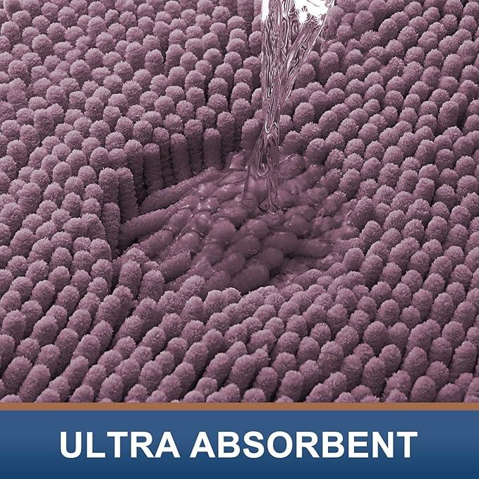 Smiry Luxury Chenille Toilet Rugs U-Shaped 24x20, Soft Absorbent Non-Slip Contour Bathroom Rugs for Toilet, Machine Washable Contoured Bath Mats, Deep Plum - ModernBath