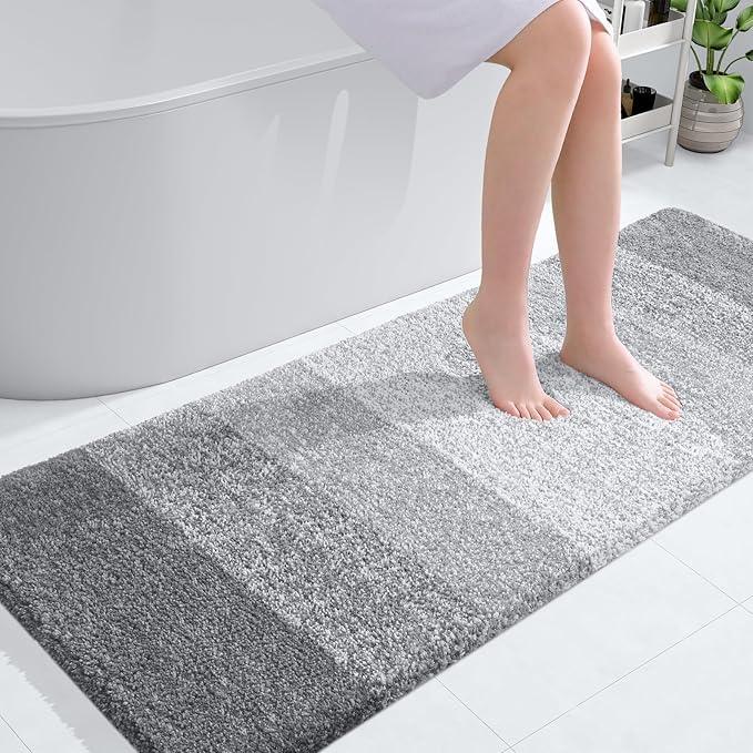 OLANLY Bathroom Runner Rugs 54x24, Extra Soft Absorbent Microfiber Bath Rugs, Rubber Backing, Quick Dry, Washable Bath Mats for Bathroom Floor, Tub and Shower, Home Decor Accessories, Light Grey - ModernBath