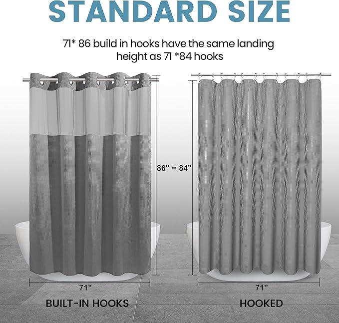 EUTXL Grey Long Shower Curtain and Liner Set - 230GSM Waffle Weave Textured Heavy Duty,Hotel Luxury Weighted Bath Curtain,71W x 86H - ModernBath