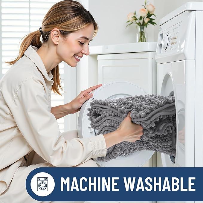 Smiry Bathroom Rugs Mat 47x20, Extra Soft Absorbent Chenille Bath Rugs, Non Slip Rubber Backing Machine Washable Quick Dry Bath Mats for Bathroom Floor, Tub, Shower, Home Decor Accessories, Grey - ModernBath