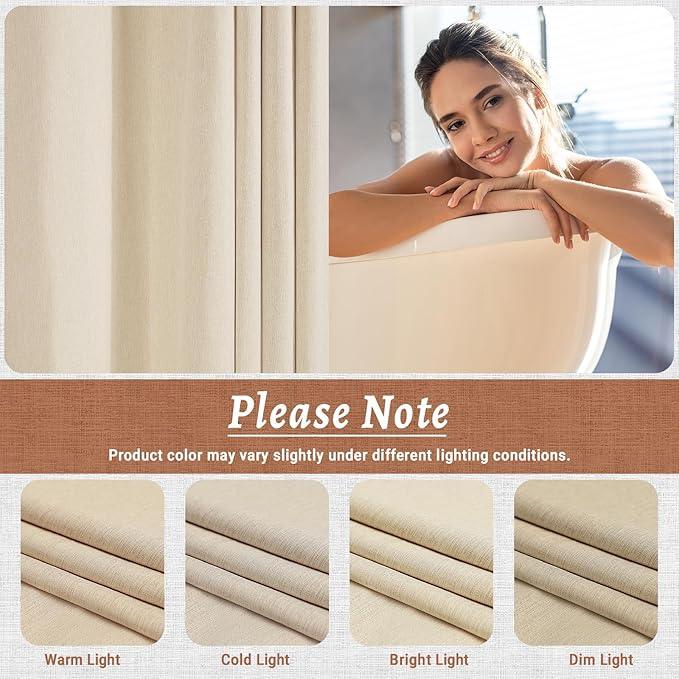 WONICY No Hook Cream Shower Curtain and Liner, Linen-Look Polyester Textured Shower Curtain with Snap in Liner, Waterproof & Washable Bath Curtains for Bathroom, 71Wx74H - ModernBath