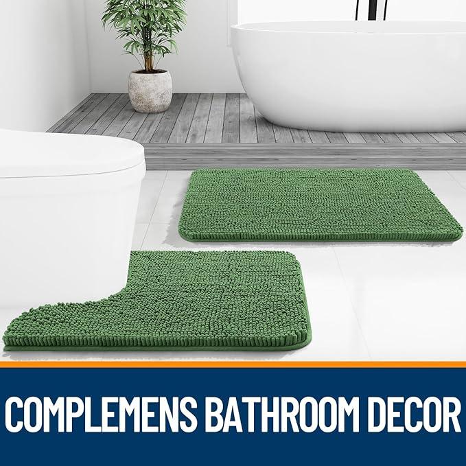 OLANLY Bathroom Rugs 30x20, Extra Soft Absorbent Chenille Bath Rugs, Rubber Backing Quick Dry, Machine Washable Bath Mats for Bathroom Floor, Tub and Shower, Home Decor Accessories, Olive Green - ModernBath