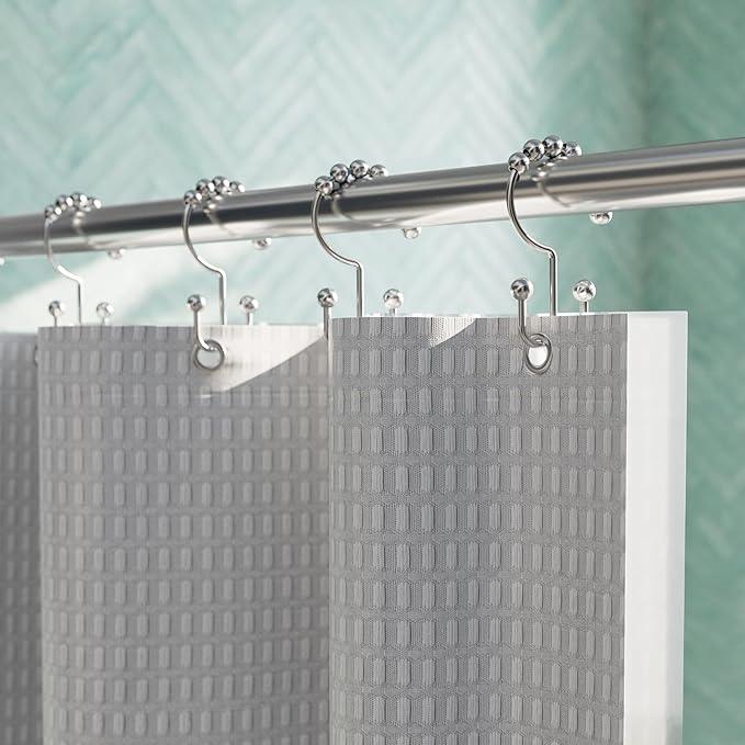 Maytex Shower Curtain Hooks, Shower Curtain Rings, Rust-Resistant Decorative Double Roller Glide Shower Hooks, Shower Rings for Bathroom Shower Rods, Curtains, Liners, Set of 12, Brushed Nickel - ModernBath