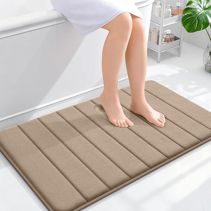 OLANLY Memory Foam Bath Mat 36x24, Super Soft Absorbent Bathroom Rugs, Quick Dry, Machine Washable Shower Floor Rugs, Bathmat Carpet, Bathroom Home Decor Accessories, Tan - ModernBath