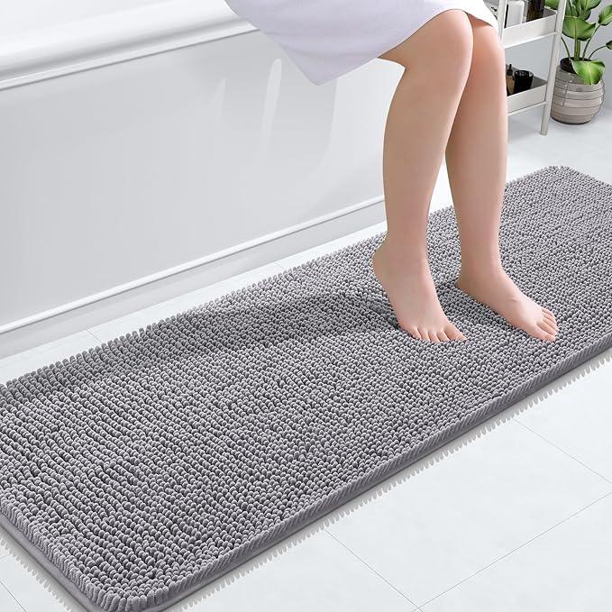 OLANLY Bathroom Rugs 59x20, Extra Soft Absorbent Chenille Bath Rugs, Rubber Backing Quick Dry, Machine Washable Bath Mats for Bathroom Floor, Tub and Shower, Home Decor Accessories, Grey - ModernBath