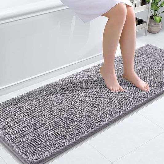 OLANLY Bathroom Rugs 59x20, Extra Soft Absorbent Chenille Bath Rugs, Rubber Backing Quick Dry, Machine Washable Bath Mats for Bathroom Floor, Tub and Shower, Home Decor Accessories, Grey - ModernBath