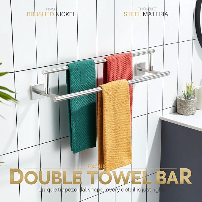 KOKOSIRI Hand Towel Holder Brushed Nickel Bathroom Rack 20-Inch Double Bath Towel Bars Rails for Garage Kitchen Stainless Steel B5009BR-L20 - ModernBath