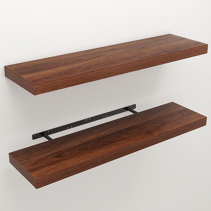 Floating Shelves for Wall, Wall Mounted Rustic Wood Shelves for Bathroom, Bedroom, Living Room, Kitchen, Hanging Shelf for Books/Storage/Room Decor (Walnut, 36") - ModernBath