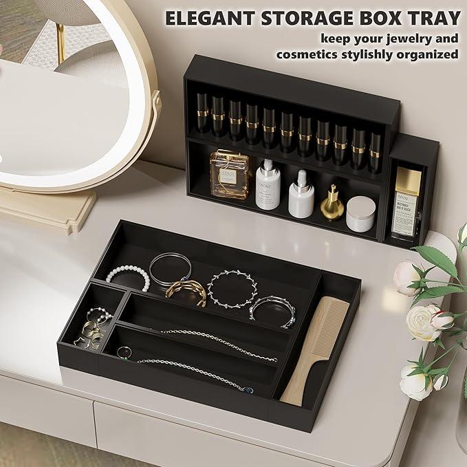 Kitchen Drawer Organizer Bins, Black Bamboo Drawer Organizer Stackable for Silverware, Utensils, Cutlery, Flatware, Junk Drawer, Dresser, Bathroom, 9" x 3" x 2.5" (Set of 2) - ModernBath