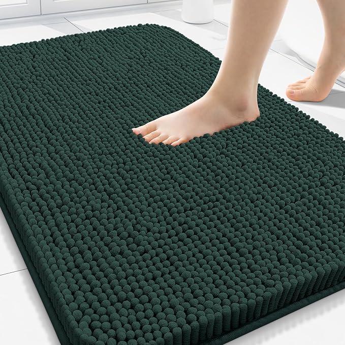 Arotive Bathroom Rugs 30x20, Extra Soft Absorbent Shaggy Chenille Bath Rugs, Machine Washable Rubber Backing Non-Slip Bath Mats for Bathroom Floor Tub and Shower Home Decor Accessories, Blackish Green - ModernBath