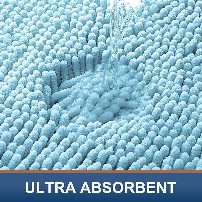 Smiry Luxury Chenille Bathroom Rugs 47x24, Extra Soft and Absorbent Shaggy Bath Mat, Machine Washable, Non-Slip Plush Carpet Runner for Tub, Shower, and Floor, Home Decor Accessories, Sky Blue - ModernBath