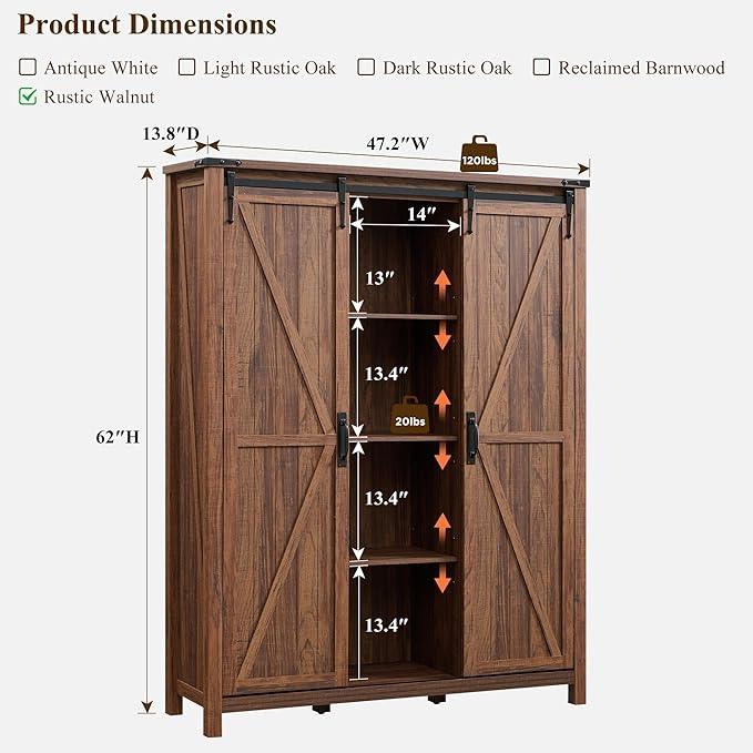 OKD Storage Cabinet with 2 Sliding Door, 7-Tier 62" Tall Farmhouse Entryway Shoe Cabinet, Freestanding Rustic Hidden Shoe Organizer for Entryway, Rustic Walnut - ModernBath