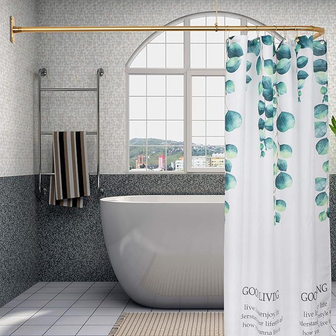 Artiwell L Shaped Shower Curtain Rod, Bathroom Bathtub Corner Shower Curtain Rod with Ceiling Support (SATIN GOLD/BRASS) - ModernBath