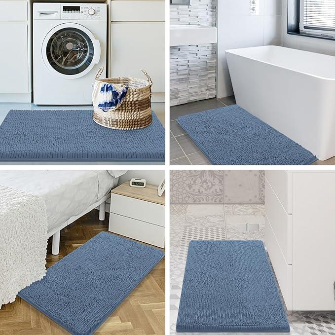 Smiry Luxury Chenille Bathroom Rugs 24x16, Extra Soft and Absorbent Shaggy Bath Mat, Machine Washable, Non-Slip Plush Carpet Runner for Tub, Shower, and Floor, Home Decor Accessories, Grayish Blue - ModernBath