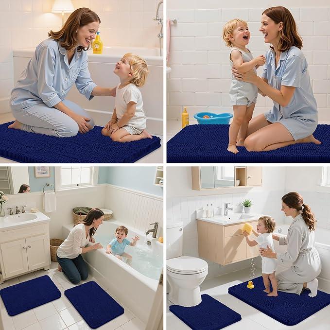 Arotive Bathroom Rugs 47x24, Extra Soft Absorbent Shaggy Chenille Bath Rugs, Machine Washable Rubber Backing Non-Slip Bath Mats for Bathroom Floor Tub and Shower, Home Decor Accessories, Navy - ModernBath