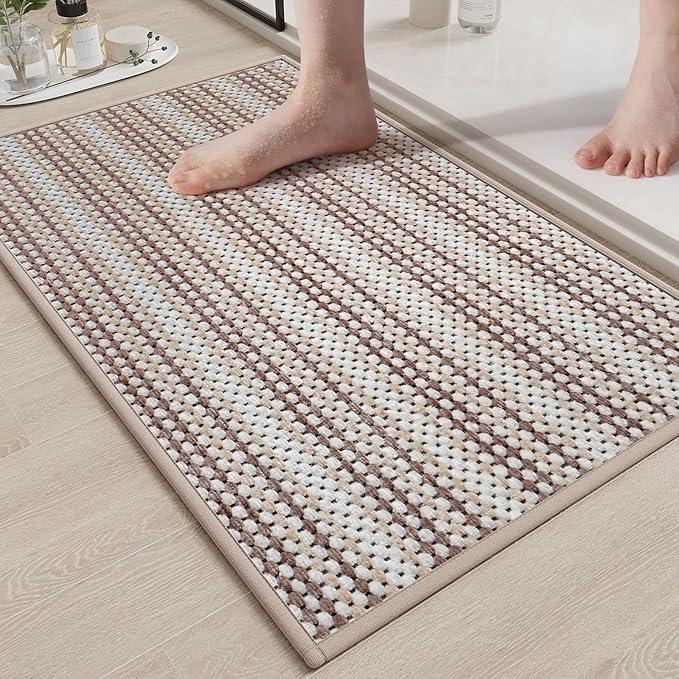 YDKGL Upgraded Chenille Bath Mat, Super Absorbent Non Slip Bath Mats for Bathroom Floor, Machine Washable Bathroom Rugs, Rubber Backed Bathroom Mats, Ultra Soft Brown 20x31 - ModernBath