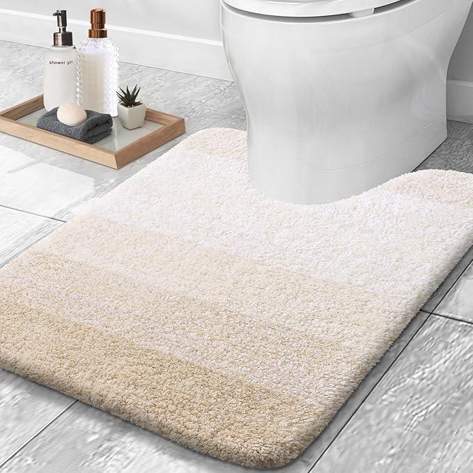 OLANLY Luxury Toilet Rugs U-Shaped 24x20, Extra Soft and Absorbent Microfiber Bathroom Rugs, Non-Slip Plush Shaggy Bath Mat, Machine Wash Dry, Contour Bathroom Mats for Toilet Base, Light Beige - ModernBath