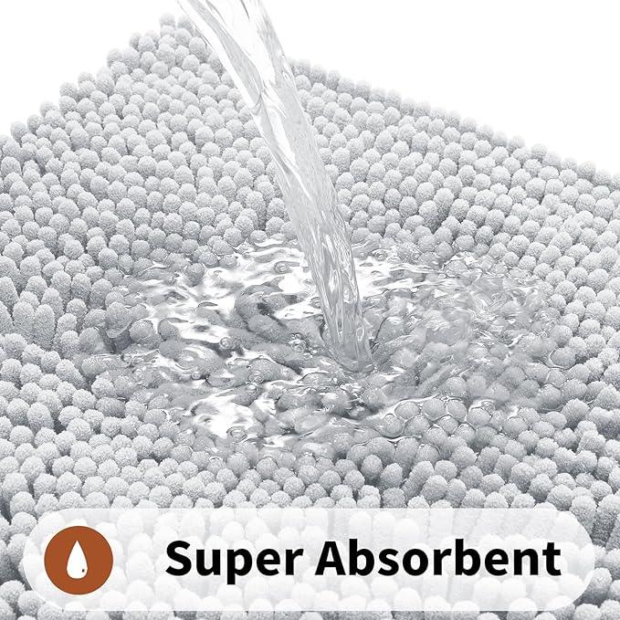 Yimobra Toilet Rugs U Shaped Washable - 24"x20" Non Slip Plush Contour Bath Rugs for Toilet - Super Soft Absorbent Quick Dry Toilet Mats for Bathroom,Silver - ModernBath