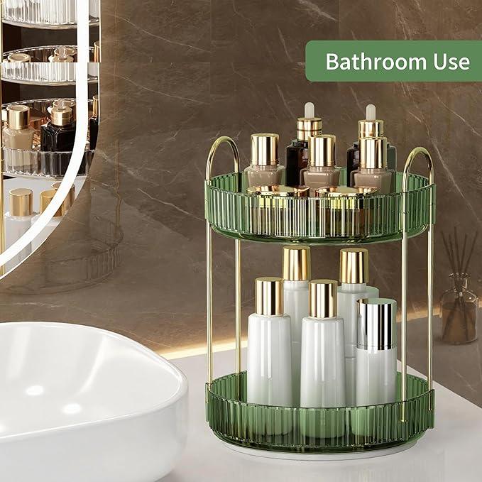 YCIA&DONE 360 Rotating Makeup Organizer and Storage for Vanity Countertop 2 Tiers, High Capacity Cosmetic Skincare Perfume Organizers for Dresser Bathroom Lazy Susan (Vintage Green) - ModernBath