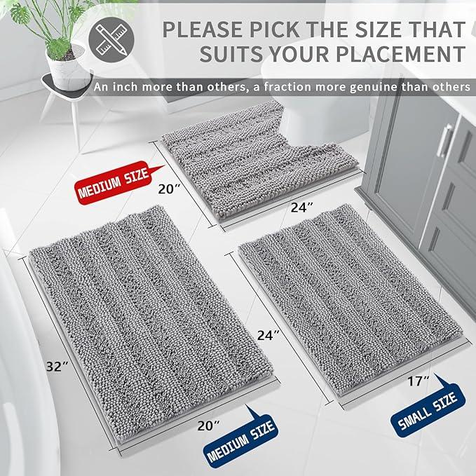Yimobra Toilet Rugs U Shaped Washable 24 x 20, Non Slip and Super Absorbent Toilet Mat, Quick Dry, Ultra Luxury Microfiber Chenille Plush Fluffy Contour Bath Rugs for Toilet Base, Gray - ModernBath