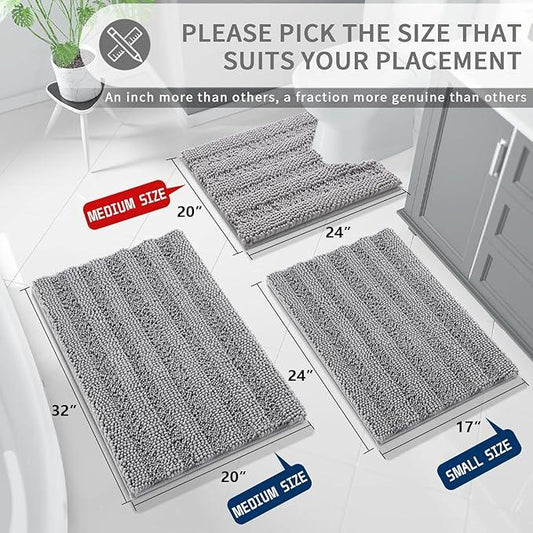 Yimobra Toilet Rugs U Shaped Washable 24 x 20, Non Slip and Super Absorbent Toilet Mat, Quick Dry, Ultra Luxury Microfiber Chenille Plush Fluffy Contour Bath Rugs for Toilet Base, Gray - ModernBath