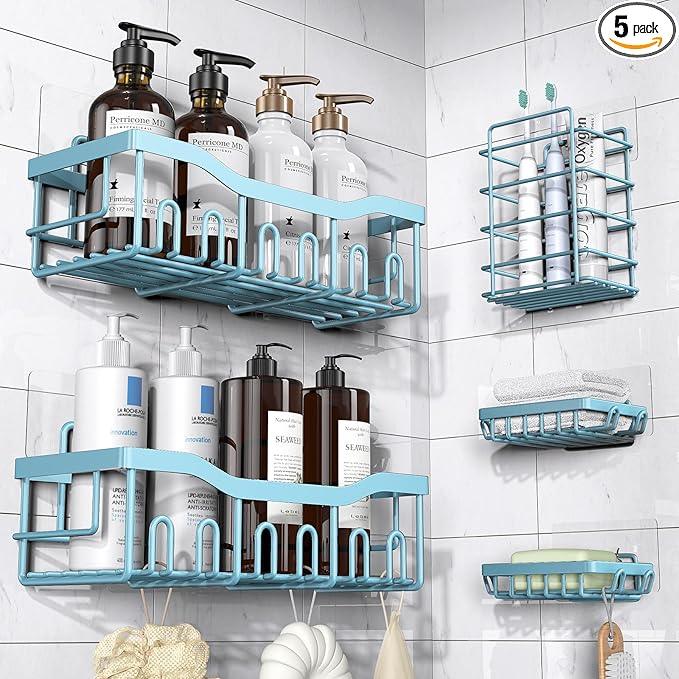 EUDELE 5-Pack Rustproof Stainless Steel Shower Caddy – No Drill Adhesive Bathroom Organizer with Large Capacity, Spacious Shower Shelves for Inside Shower, Kitchen & Home Decor Storage-XL Size - ModernBath