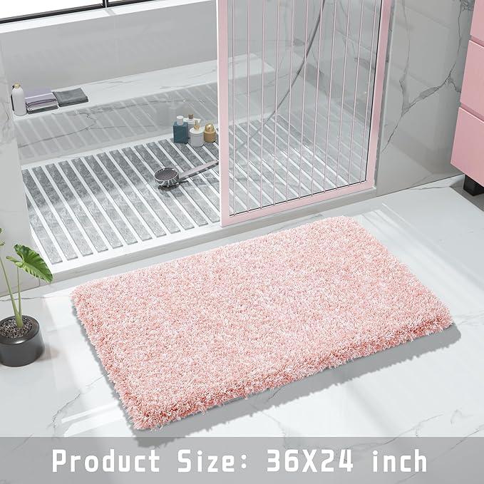 Yimobra Bathroom Rugs Non Slip Washable 36x24, Ultra Soft and Water Absorbent Bath Mats, Plush Fluffy Shower Mat Outside, Luxury Microfiber Thick Matts for Bathroom Floor/Tub, Light Pink and White - ModernBath