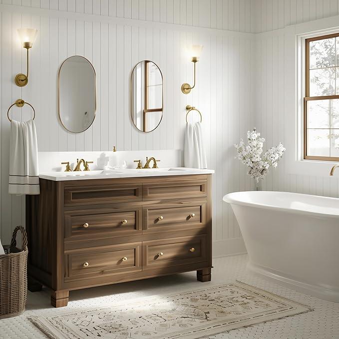 ANDY STAR Oval Bathroom Mirror, 20x33’’Oval Gold Mirror Stainless Steel Metal Frame Mirror for Bathroom, Entryway, Living Room, Contemporary 1" Deep Set Design Wall Mount Hangs Vertical or Horizontal - ModernBath