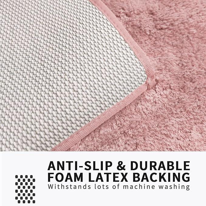 FIFU Bathroom Rugs 17" W x 24" L, Bath Mat for Bathroom, Bedroom, Laundry Room & Kitchen, Non-Slip Rubber Latex Backing, Extra Soft and Absorbent Microfiber Carpet, Machine Washable Rug, Pink - ModernBath