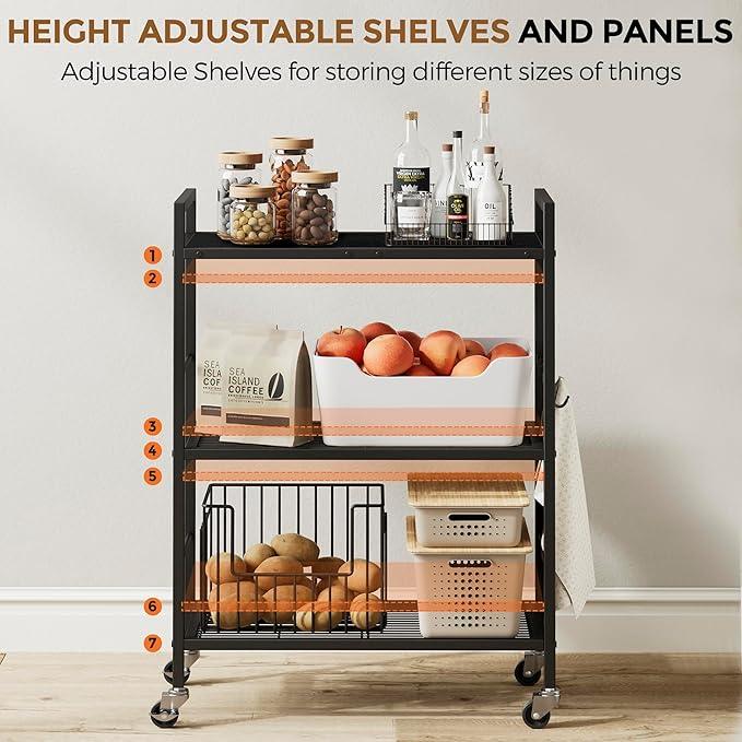 3-Tier Metal Storage Rack with Industrial Wheels,Mesh Shelving Unit with Wooden Table top,Adjustable Shelf,23.6-Inch Width,15.8-Inch Depth, for Kitchen, Laundry,Pantry,Plant,Black panel - ModernBath