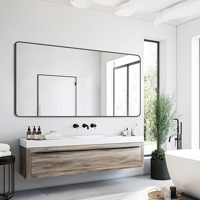 DESBING 30" x 60"Bathroom Mirror, Matte Black Wall Mirror with Metal Frame, Decorative Rectangular Vanity Mirror for Bedroom Bathroom Living Room Entryway (Horizontal) - ModernBath