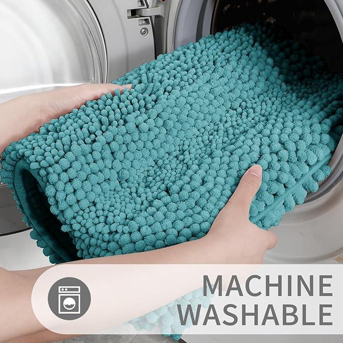Yimobra Toilet Rugs U Shaped Washable 24 x 20, Non Slip and Super Absorbent Toilet Mat, Quick Dry, Ultra Luxury Microfiber Chenille Plush Fluffy Contour Bath Rugs for Toilet Base, Teal Blue - ModernBath