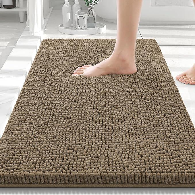 Smiry Luxury Chenille Bathroom Rugs 30x20, Extra Soft and Absorbent Shaggy Bath Mat, Machine Washable, Non-Slip Plush Carpet Runner for Tub, Shower, and Floor, Home Decor Accessories, Camel - ModernBath