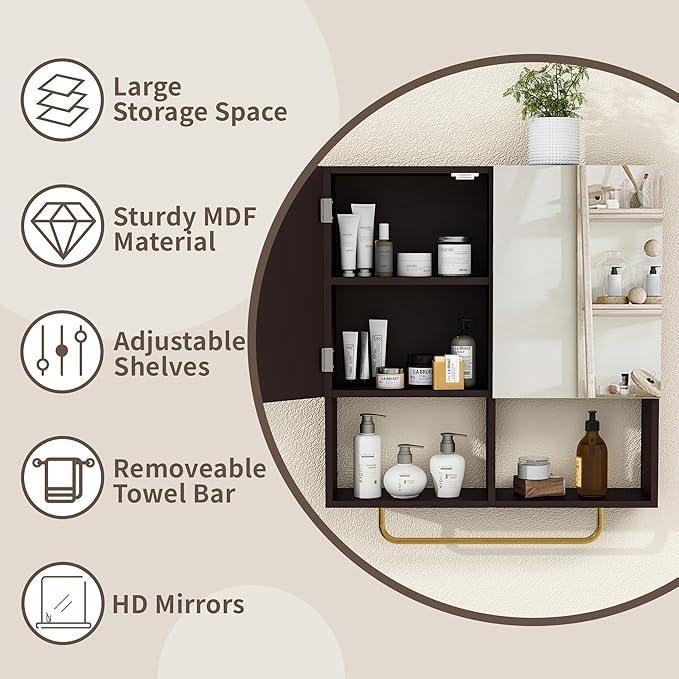 Wall Mounted Storage Cabinet with Mirror & Adjustable Shelves- Bathroom Medicine Cabinet with Towel Bar for Bathroom, Laundary, Enterway,Bedroom - ModernBath