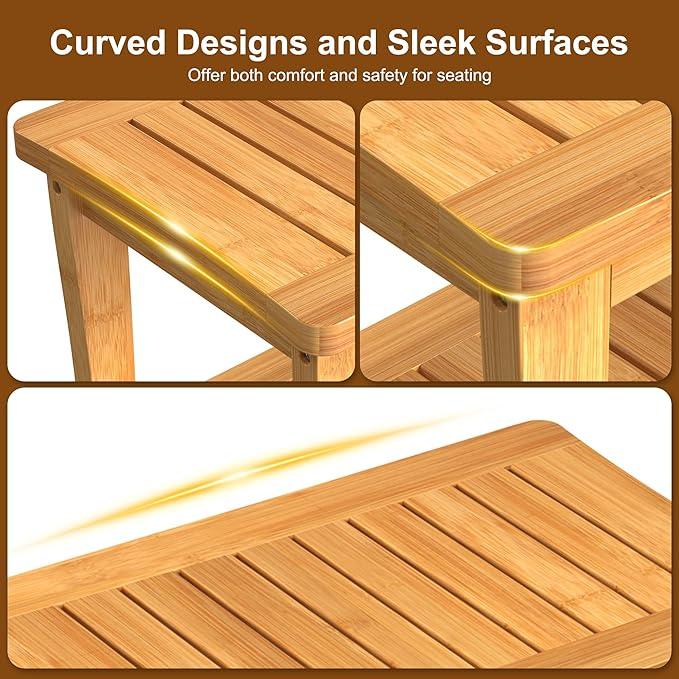 Large Bamboo Shower Bench Stool with Storage Shelf Waterproof Shower Chair Spa Bath Seat Shower Stool for Inside Shower Bathroom Bench Seat for Adults Elderly Seniors Bathroom Gadget 2024 - ModernBath