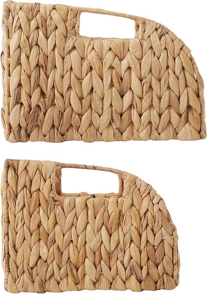 Casafield Set of 2 Water Hyacinth Pantry Baskets with Handles - Natural, Woven Storage Bin Organizers for Kitchen Shelves, Medium and Large Sizes - ModernBath