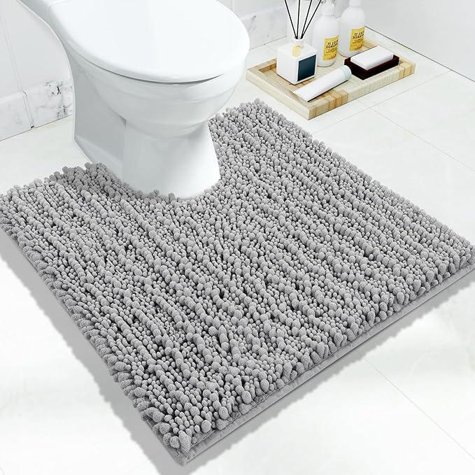 Yimobra Toilet Rug U Shaped Washable 24x24 Inch - Ultra Soft Absorbent Chenille Bath Rugs for Toilet, Quick Dry & Machine Washable, Non Slip Contour Bathroom Mat, Gray - ModernBath
