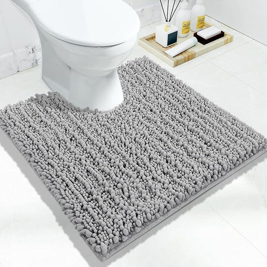 Yimobra Toilet Rug U Shaped Washable 24x24 Inch - Ultra Soft Absorbent Chenille Bath Rugs for Toilet, Quick Dry & Machine Washable, Non Slip Contour Bathroom Mat, Gray - ModernBath
