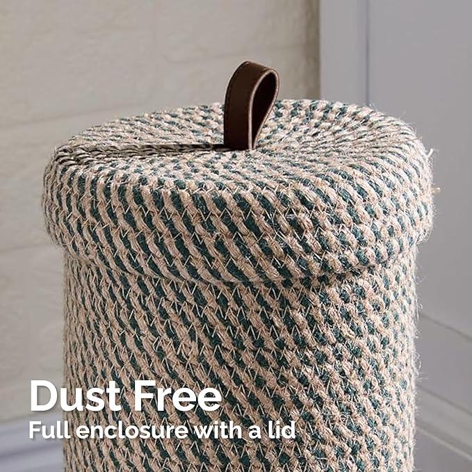 Toilet Paper Holder, Boho Decor Toilet Paper Storage Stand for Bathroom,Cotton Handmade Woven Paper Basket for Mega Roll,3 Rolls of Toilet Tissue Storage, Santa Green&Jute - ModernBath